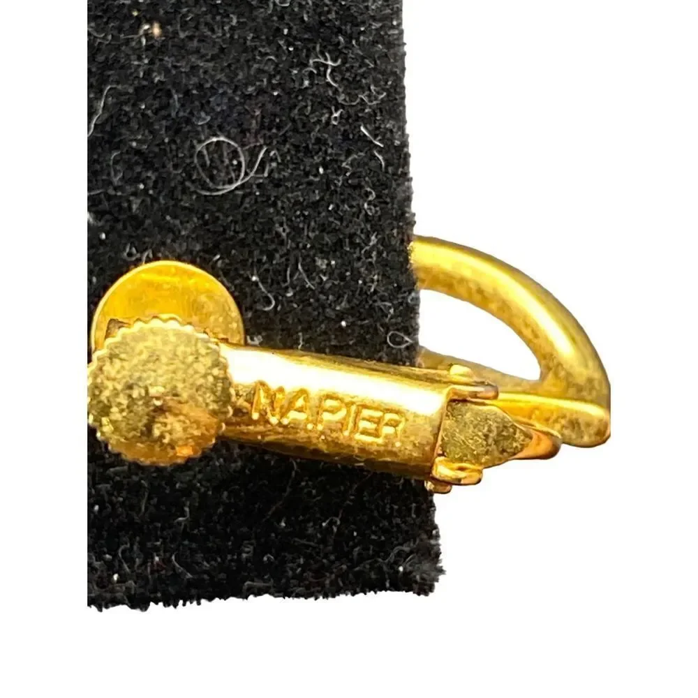 Vintage Napier Gold Tone Small Swirl Pin with matching screw back earring marked